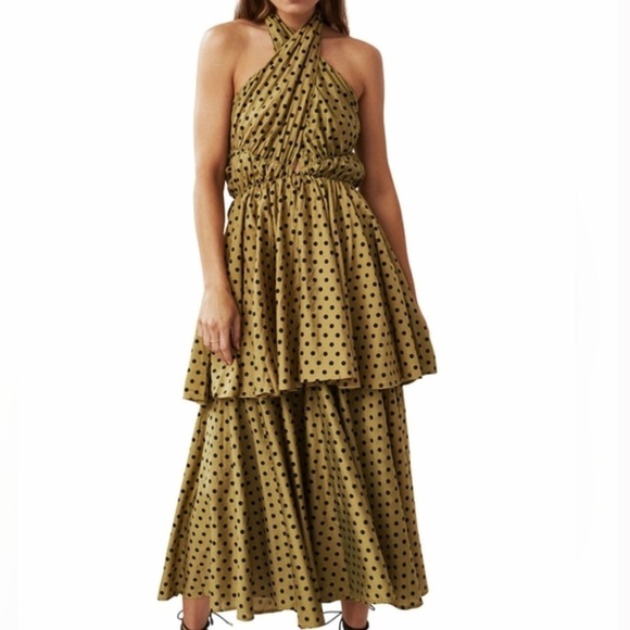 Mon Renn Roselyn Midi Dress Olive Black Polka Dots Size Small NWT - Picture 4 of 16